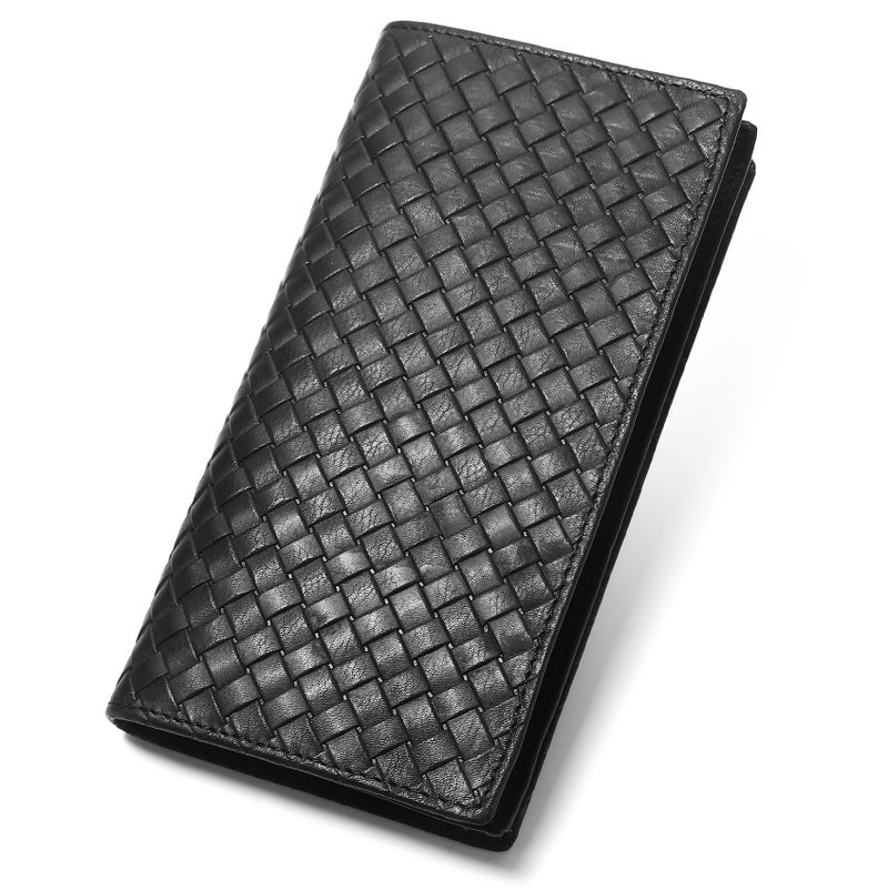 مافيك محفظة رجالية طويلة من الجلد المنسوج الفاخر - حقيبة يد للأعمال (Clutch) مع حجب RFID ومكان للهاتف - سعة كبيرة 14 بطاقة وجيب سحاب - صندوق هدايا - Image 1